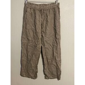 Tera Bora Linen Pants Womens Small Elastic Waist Drawstring Wide Leg Lagenlook